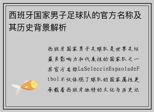 西班牙国家男子足球队的官方名称及其历史背景解析
