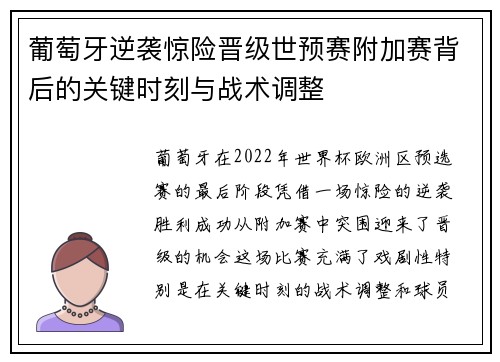 葡萄牙逆袭惊险晋级世预赛附加赛背后的关键时刻与战术调整
