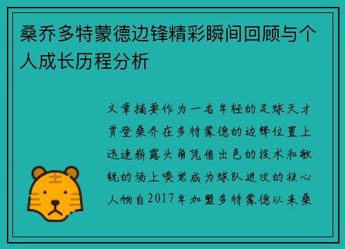 桑乔多特蒙德边锋精彩瞬间回顾与个人成长历程分析